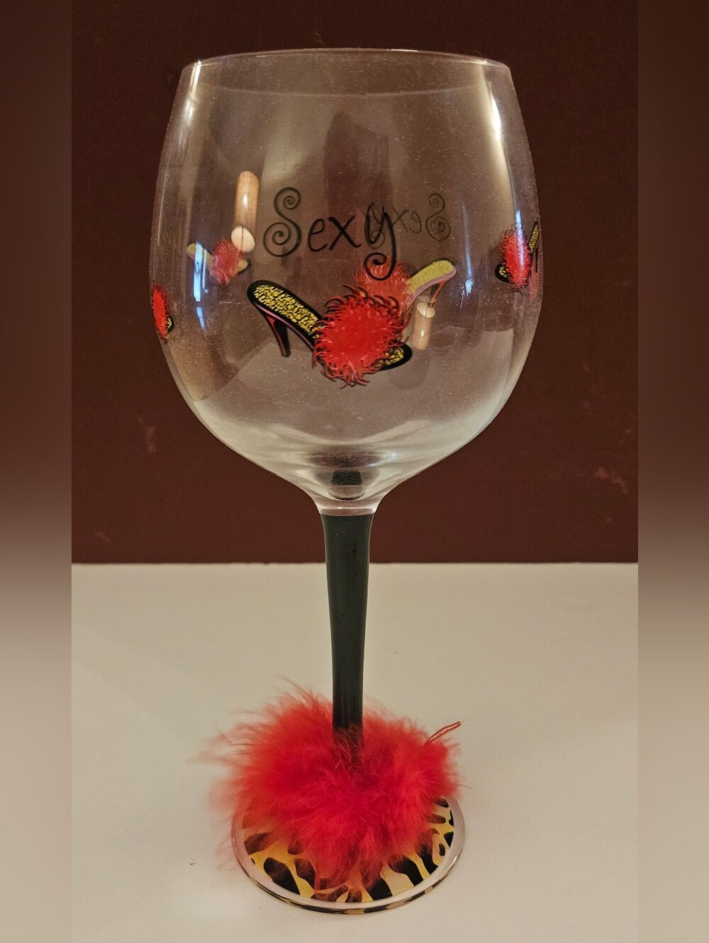 minx Stemmed Wine Glass - 13oz Sexy Slipper Pink/Black Leopard